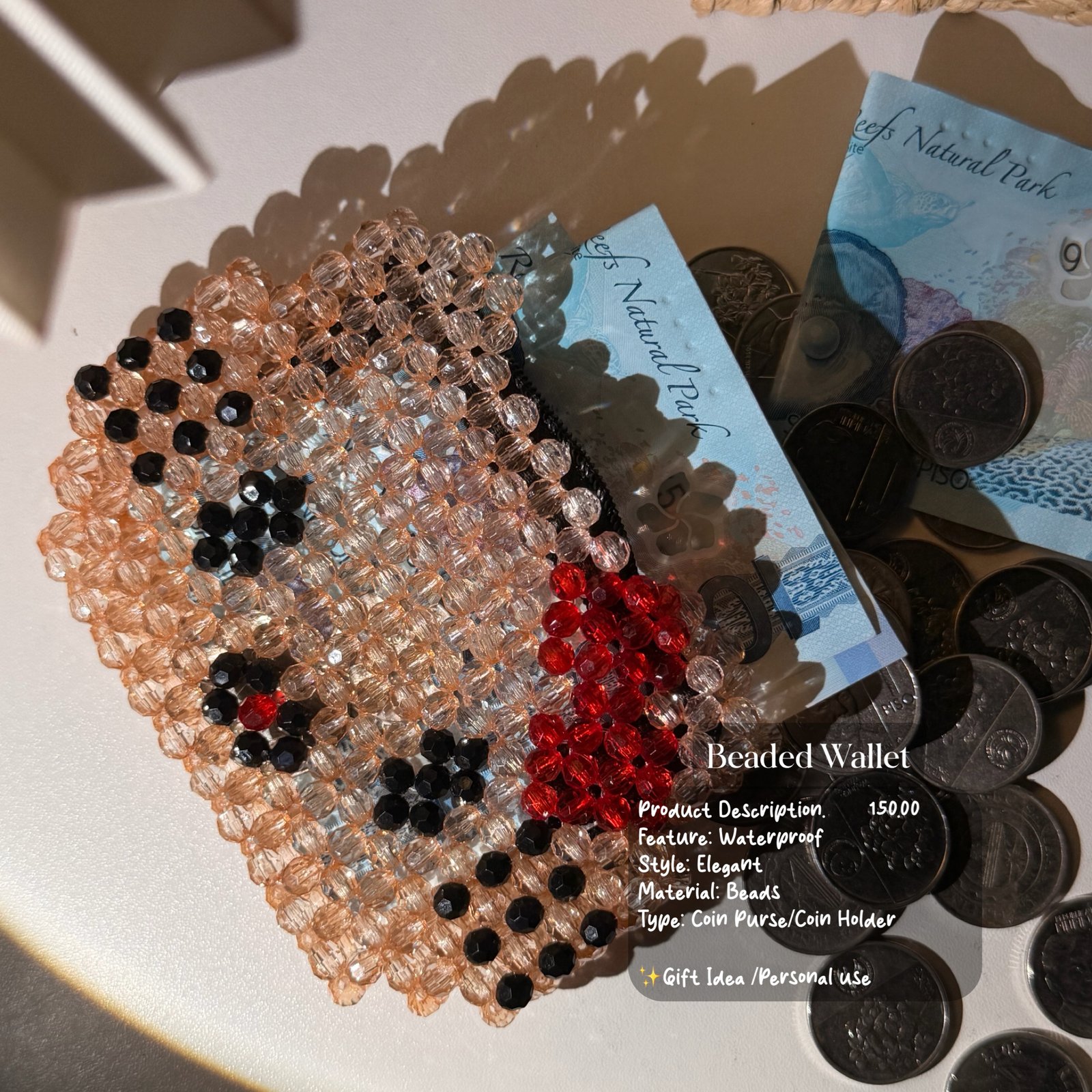 Beaded Wallet Brown Hello Kitty