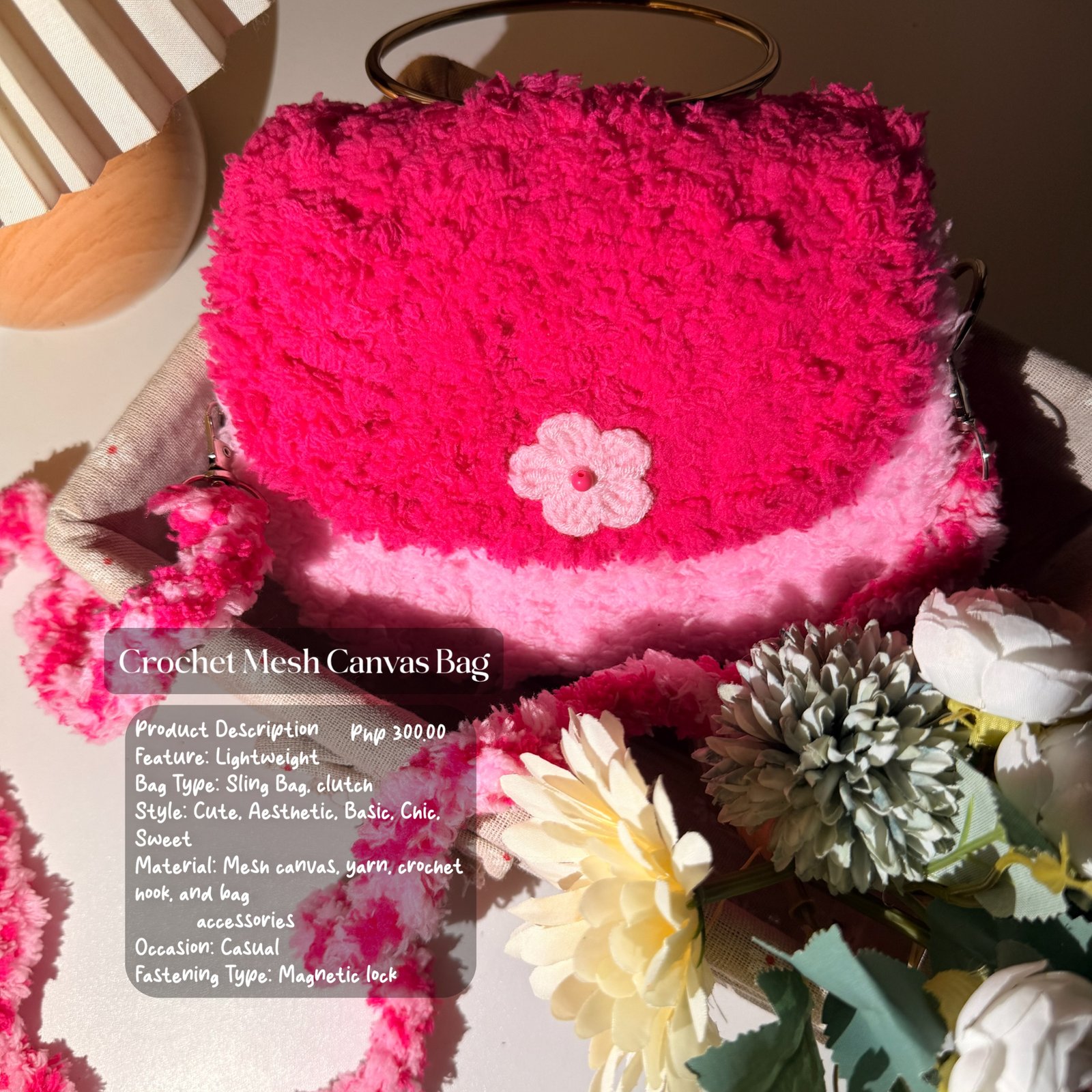 Crochet Mesh Canvass Bag Pink